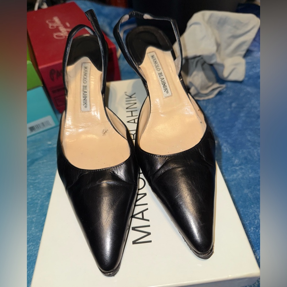 Manolo Blahnik leather sling back pumps